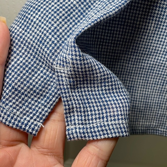 Chaps navy and white houndstooth button down linen blend shirt sz M - Picture 5 of 6